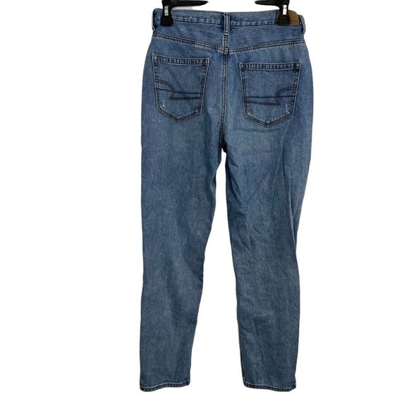 AMERICAN EAGLE MOM JEAN High Rise Waist Distressed Blue Jeans Ripped Holes sz 4 - Picture 11 of 16